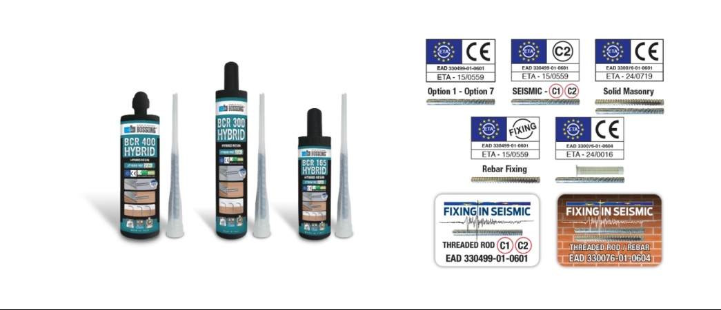 Hybrid di Bossong: un nuovo ancorante ibrido universale, qualificato ETA per applicazioni su diversi materiali base.